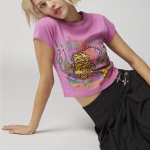 Pink Graphic Tiger Crop Tee